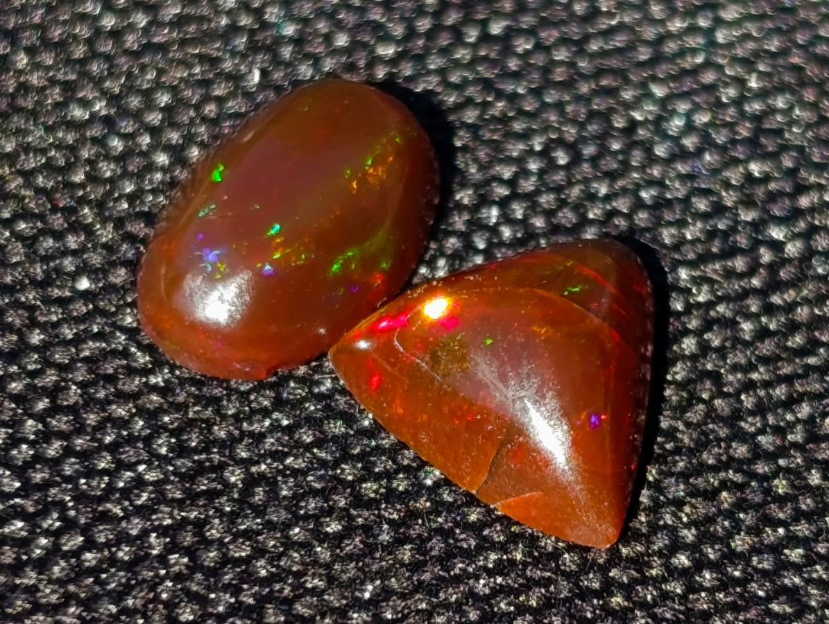 Polished Set of 3 Red Ethiopian Fire Opal Cabochons x 1 From Ethiopia