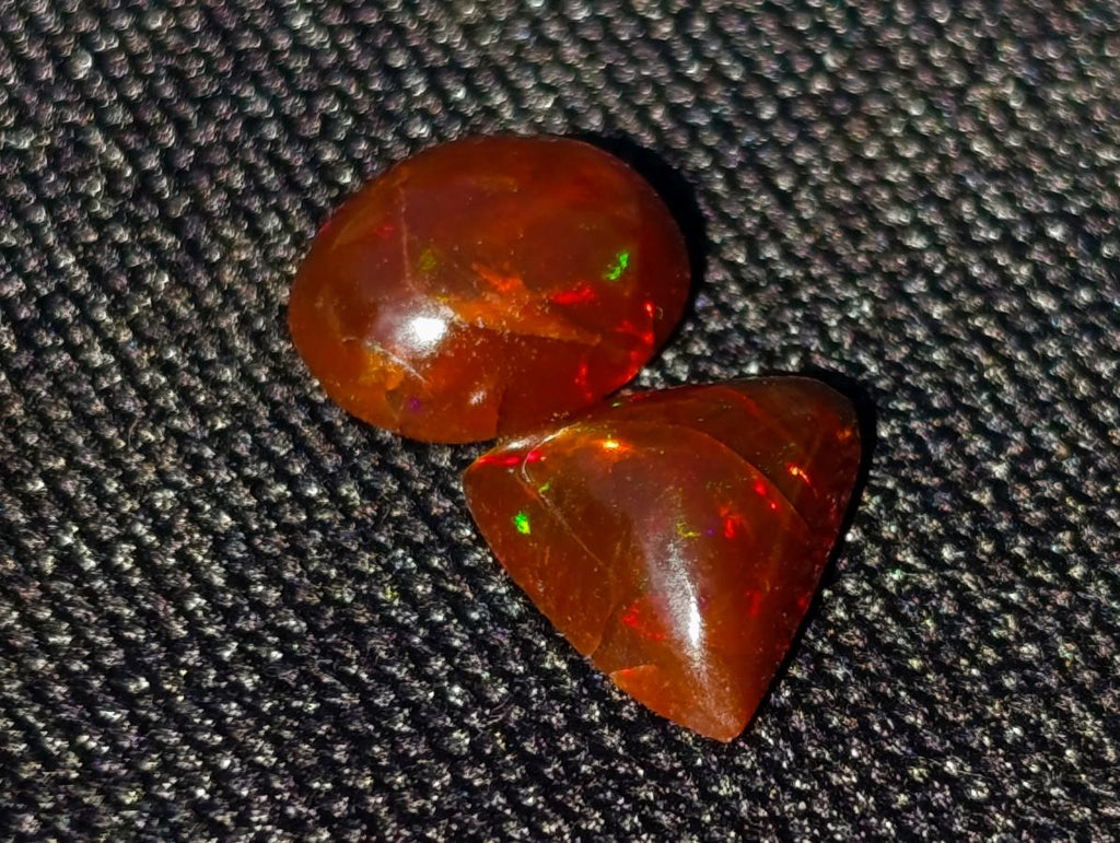 Polished Set of 3 Red Ethiopian Fire Opal Cabochons x 1 From Ethiopia