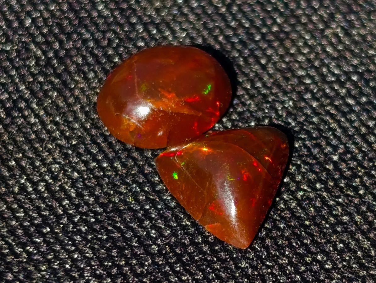Polished Set of 3 Red Ethiopian Fire Opal Cabochons x 1 From Ethiopia