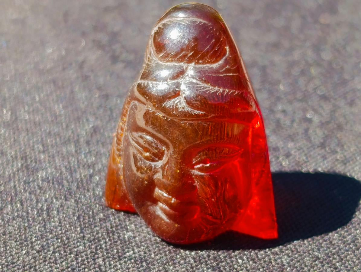 Polished Set of 3 Fossil Baltic Amber Carved Buddha with 2 Mini Jars of Polished Amber x 1  From Poland