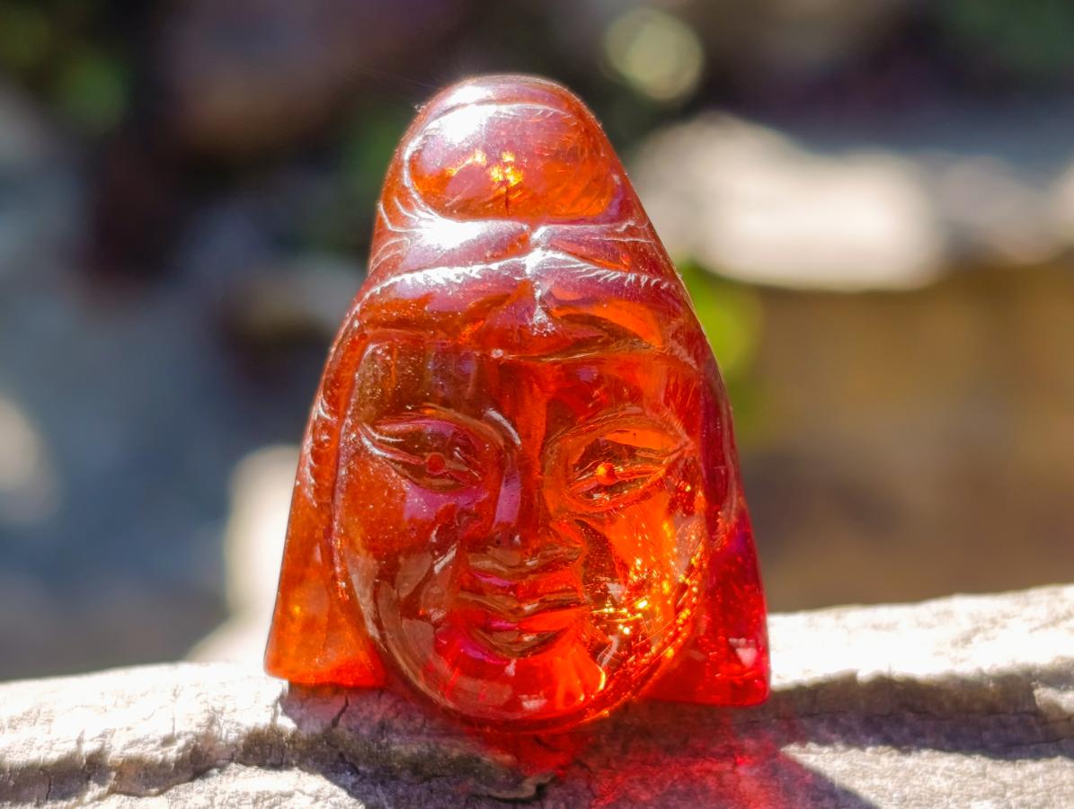 Polished Set of 3 Fossil Baltic Amber Carved Buddha with 2 Mini Jars of Polished Amber x 1  From Poland