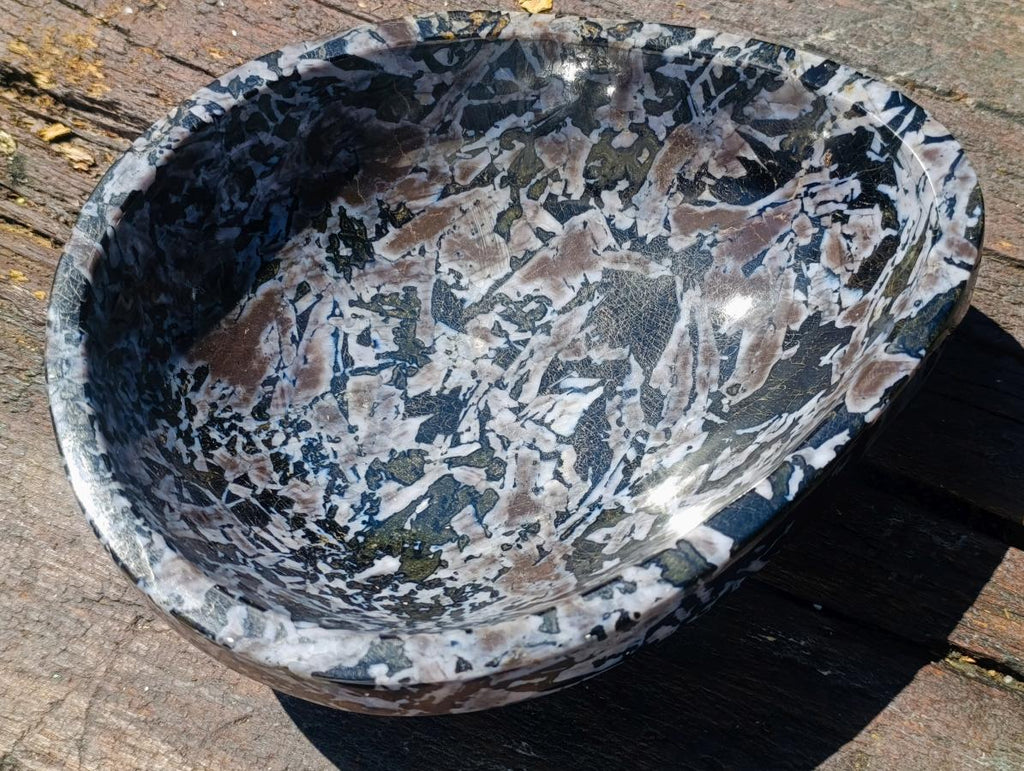 Polished Large Merlinite Gabbro Egg Shaped Bowl x 1 From Ambatondrazaka, Madagascar