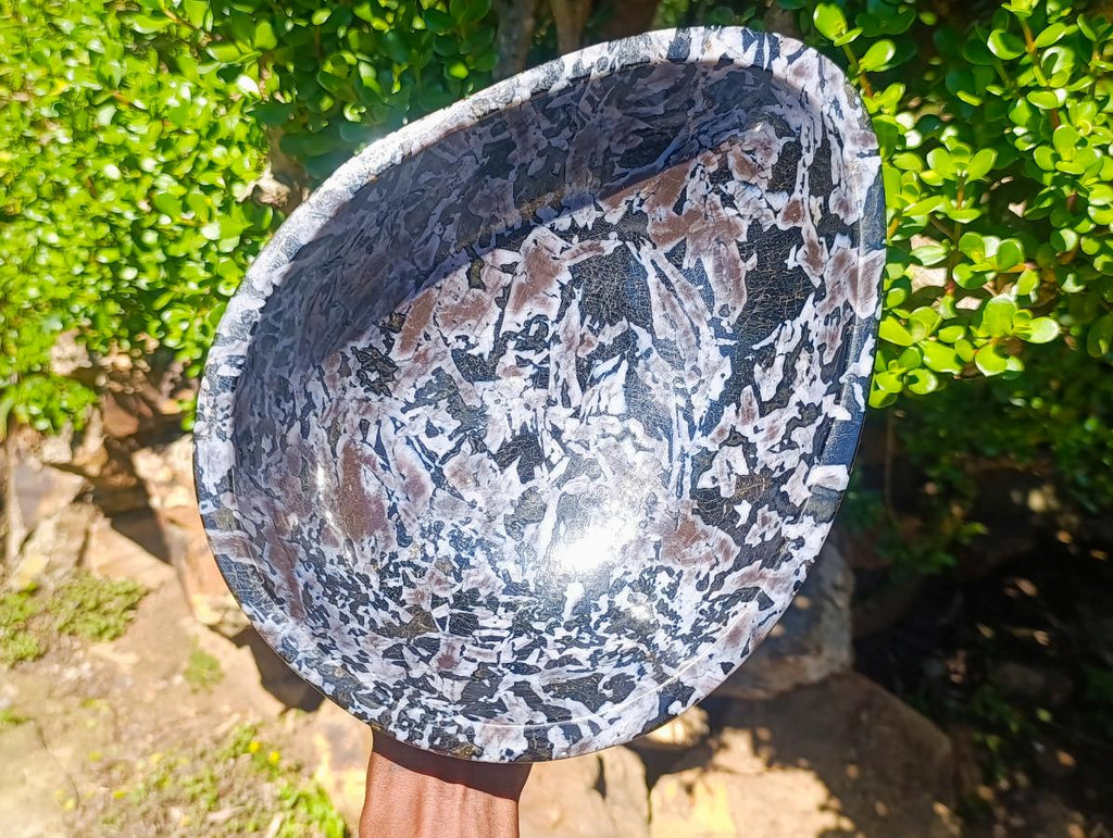 Polished Large Merlinite Gabbro Egg Shaped Bowl x 1 From Ambatondrazaka, Madagascar