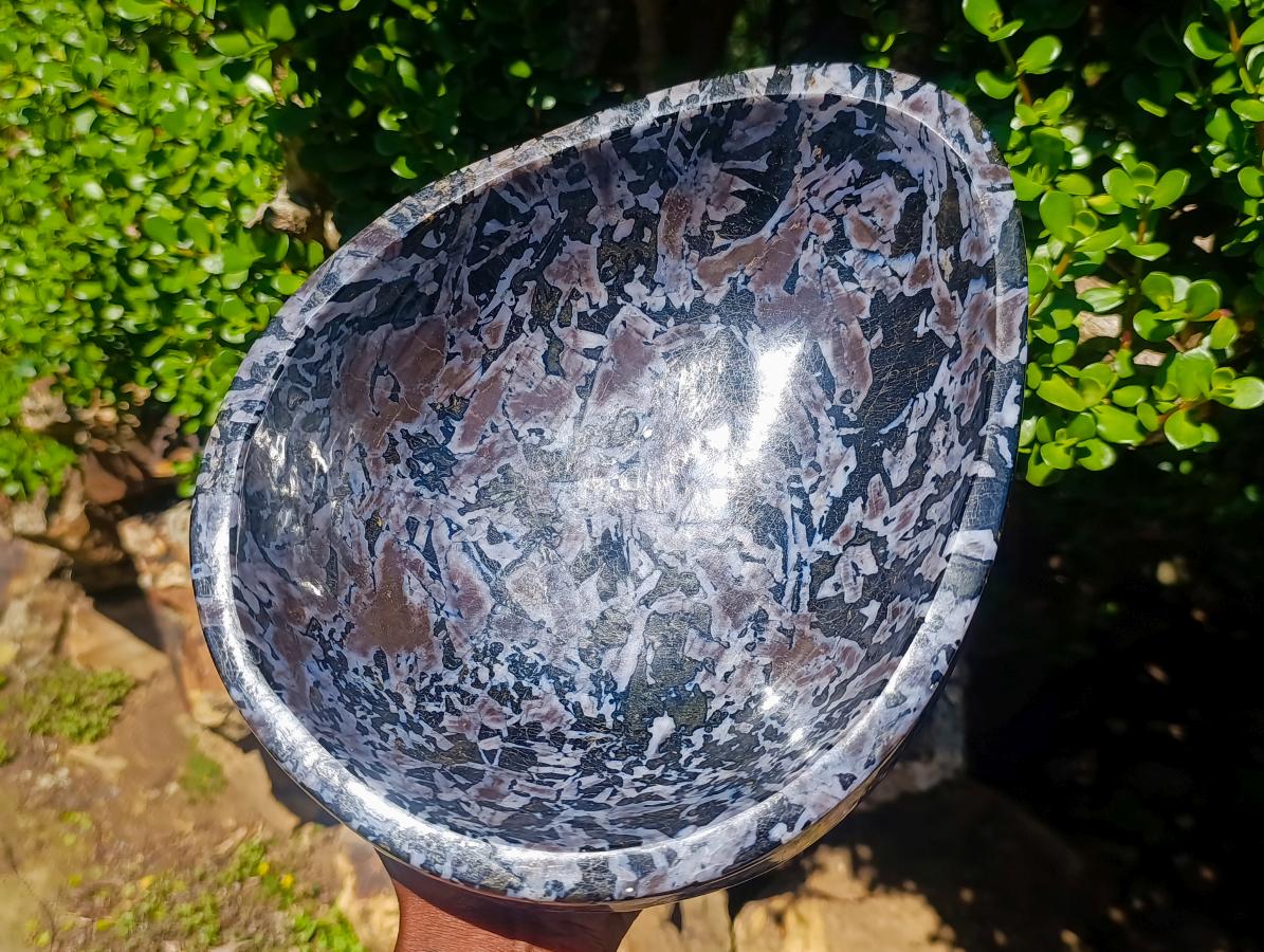 Polished Large Merlinite Gabbro Egg Shaped Bowl x 1 From Ambatondrazaka, Madagascar