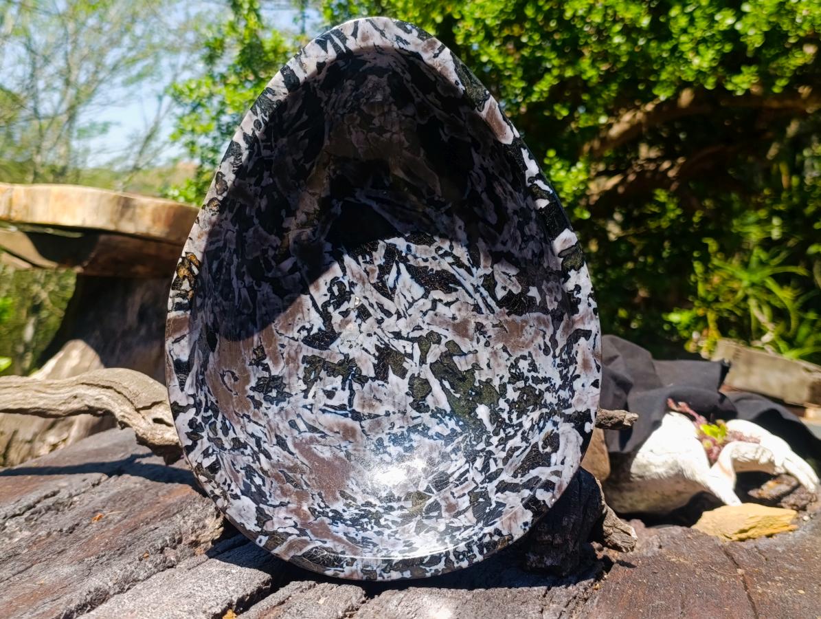 Polished Large Merlinite Gabbro Egg Shaped Bowl x 1 From Ambatondrazaka, Madagascar