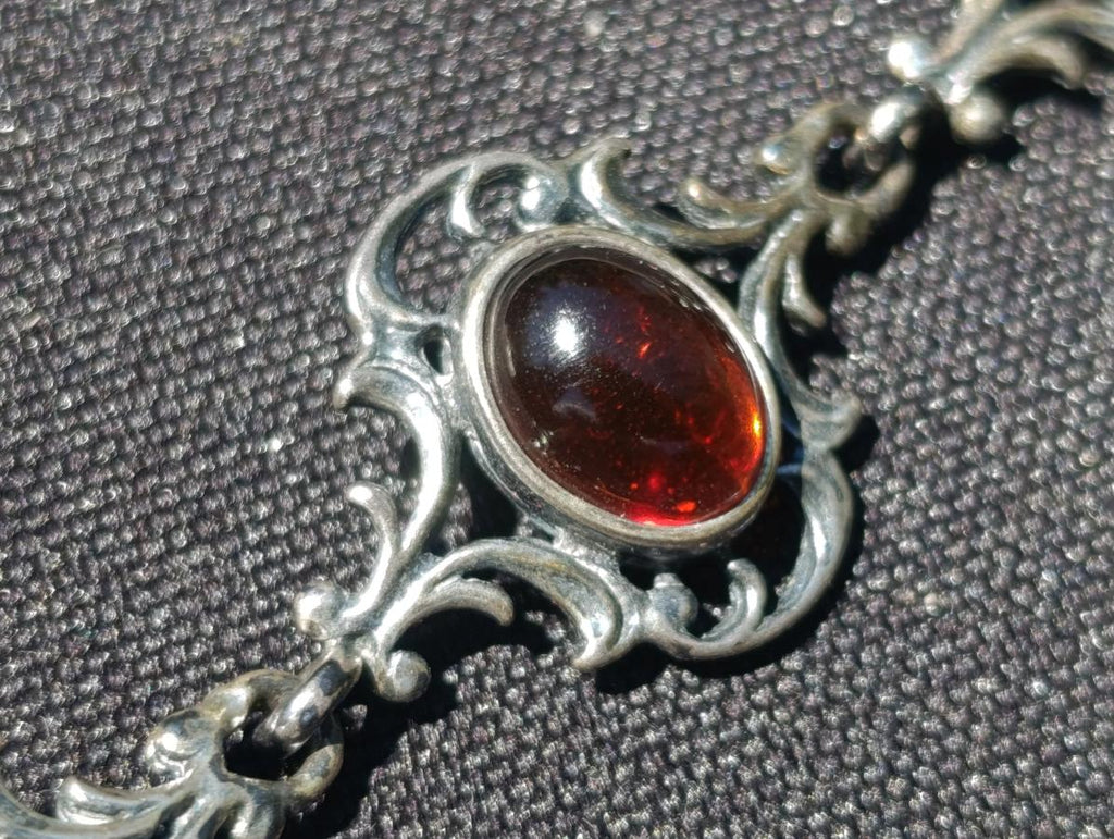 Hand Made Fossil Amber Antique Style Bracelet with 7 Flawless Cabochons x 1 From Poland