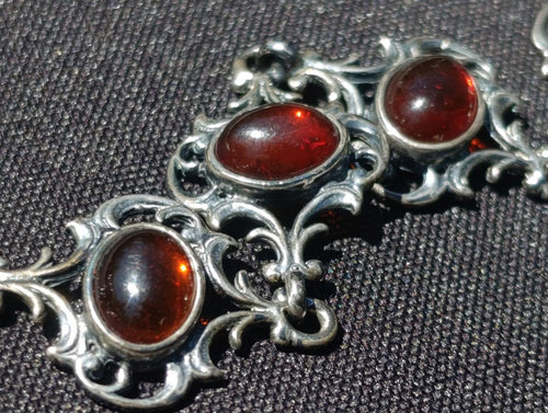 Hand Made Fossil Amber Antique Style Bracelet with 7 Flawless Cabochons x 1 From Poland