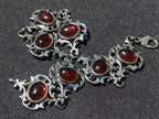 Hand Made Fossil Amber Antique Style Bracelet with 7 Flawless Cabochons x 1 From Poland
