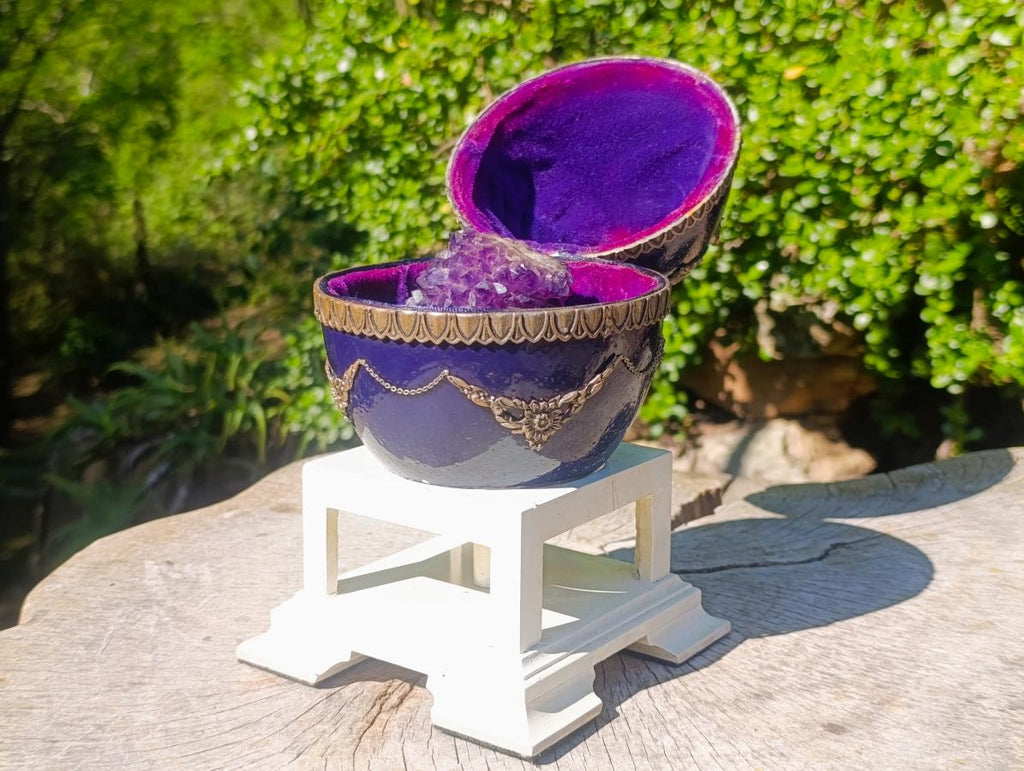 Hand Made and Natural Ultra Rare Amethyst Stalactite Inside of an Ostrich Faberge Egg  x 1 From South Africa