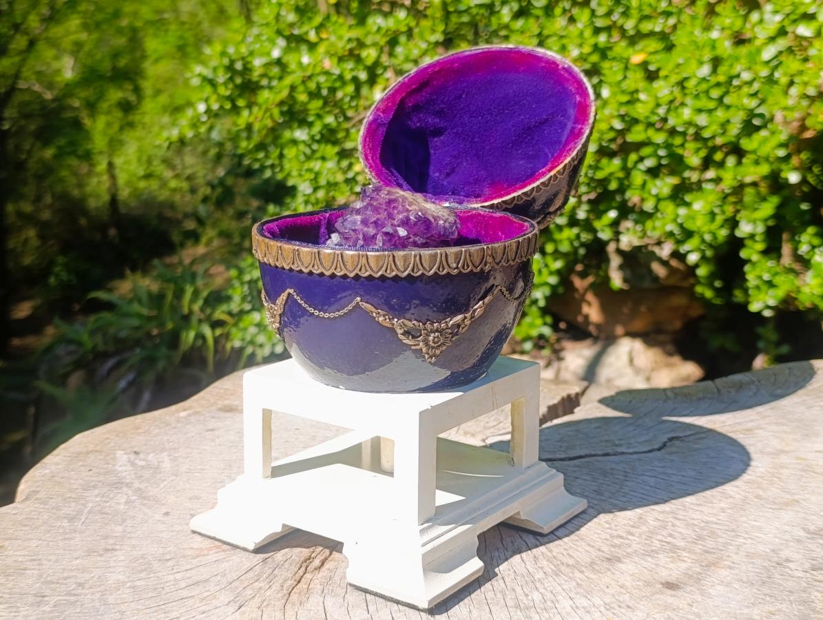 Hand Made and Natural Ultra Rare Amethyst Stalactite Inside of an Ostrich Faberge Egg  x 1 From South Africa