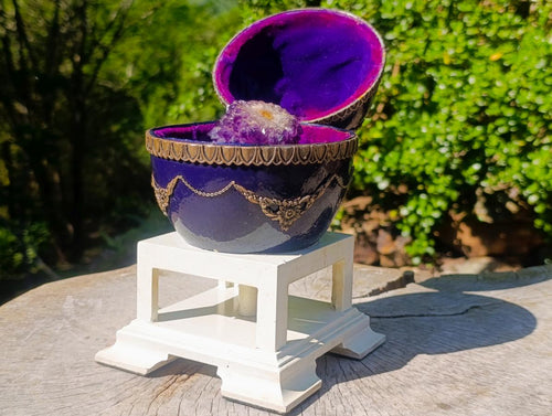 Hand Made and Natural Ultra Rare Amethyst Stalactite Inside of an Ostrich Faberge Egg  x 1 From South Africa