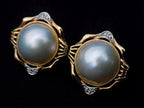 Hand Made Set of Earrings and a Ring Made From Mabe Pearls in Yellow Gold with Pave Diamonds x 1 From Japan