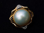 Hand Made Set of Earrings and a Ring Made From Mabe Pearls in Yellow Gold with Pave Diamonds x 1 From Japan