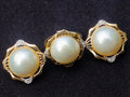 Hand Made Set of Earrings and a Ring Made From Mabe Pearls in Yellow Gold with Pave Diamonds x 1 From Japan
