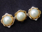 Hand Made Set of Earrings and a Ring Made From Mabe Pearls in Yellow Gold with Pave Diamonds x 1 From Japan