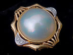 Hand Made Set of Earrings and a Ring Made From Mabe Pearls in Yellow Gold with Pave Diamonds x 1 From Japan