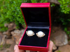 Hand Made Set of Earrings and a Ring Made From Mabe Pearls in Yellow Gold with Pave Diamonds x 1 From Japan