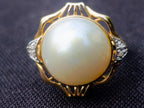 Hand Made Set of Earrings and a Ring Made From Mabe Pearls in Yellow Gold with Pave Diamonds x 1 From Japan