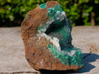 Natural Exquisite Clear Quartz Crystal Coated Chatoyant Silky Malachite Vug Specimen x 1 From Lupoto Mine, Congo