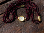 Hand Made Vintage Triple Strand Necklace and Wrist Watch Set Made From Mozambique Pyrope Garnet x 1 From Japan