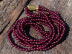 Hand Made Vintage Triple Strand Necklace and Wrist Watch Set Made From Mozambique Pyrope Garnet x 1 From Japan
