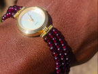 Hand Made Vintage Triple Strand Necklace and Wrist Watch Set Made From Mozambique Pyrope Garnet x 1 From Japan