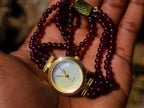 Hand Made Vintage Triple Strand Necklace and Wrist Watch Set Made From Mozambique Pyrope Garnet x 1 From Japan