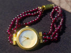 Hand Made Vintage Triple Strand Necklace and Wrist Watch Set Made From Mozambique Pyrope Garnet x 1 From Japan