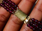 Hand Made Vintage Triple Strand Necklace and Wrist Watch Set Made From Mozambique Pyrope Garnet x 1 From Japan