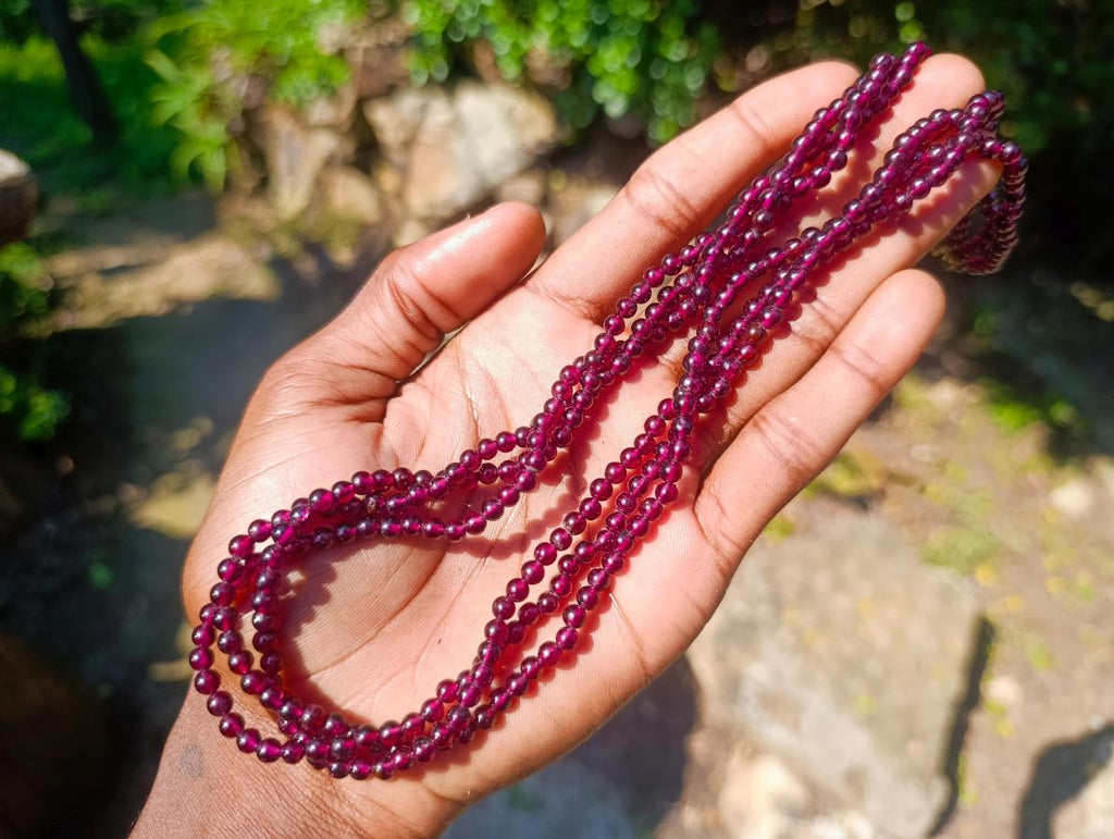 Hand Made Vintage Triple Strand Necklace and Wrist Watch Set Made From Mozambique Pyrope Garnet x 1 From Japan