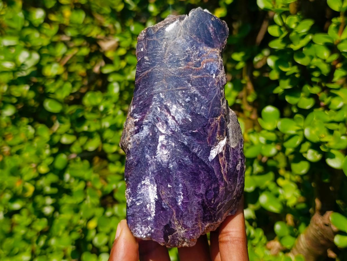 Polished One Side Silver Leaf Lepidolite with Actual Silver Mica Leaf Pattern x 1 From Zimbabwe