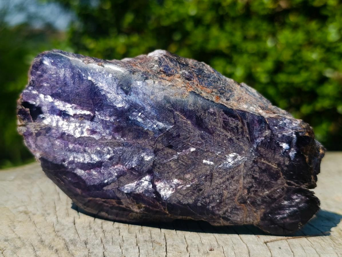 Polished One Side Silver Leaf Lepidolite with Actual Silver Mica Leaf Pattern x 1 From Zimbabwe