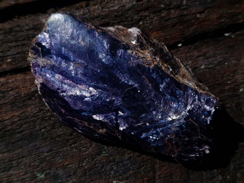 Polished One Side Silver Leaf Lepidolite with Actual Silver Mica Leaf Pattern x 1 From Zimbabwe