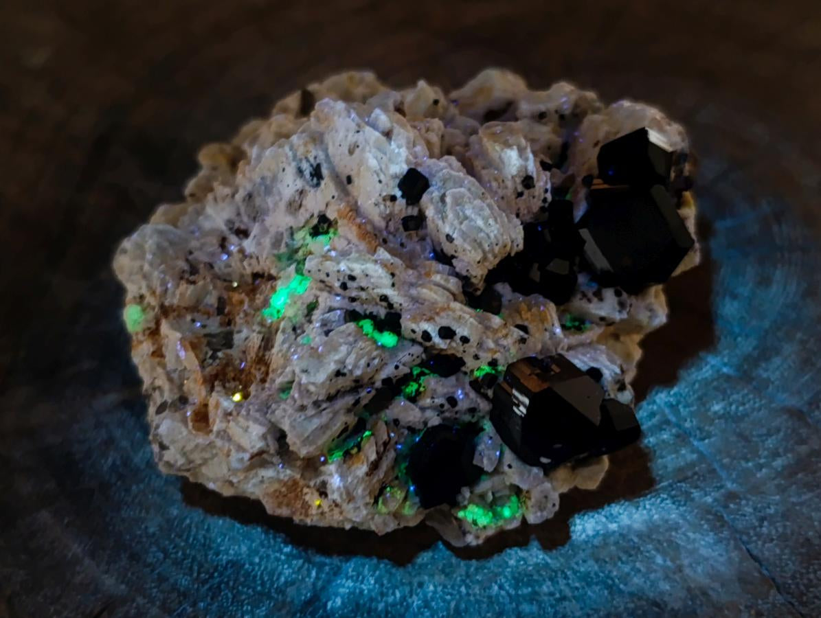 Natural Shiny Black Schorl Tourmaline Crystals on Bladed Lamellar White Feldspar x 1 From Erongo Mountain, Namibia