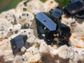Natural Shiny Black Schorl Tourmaline Crystals on Bladed Lamellar White Feldspar x 1 From Erongo Mountain, Namibia