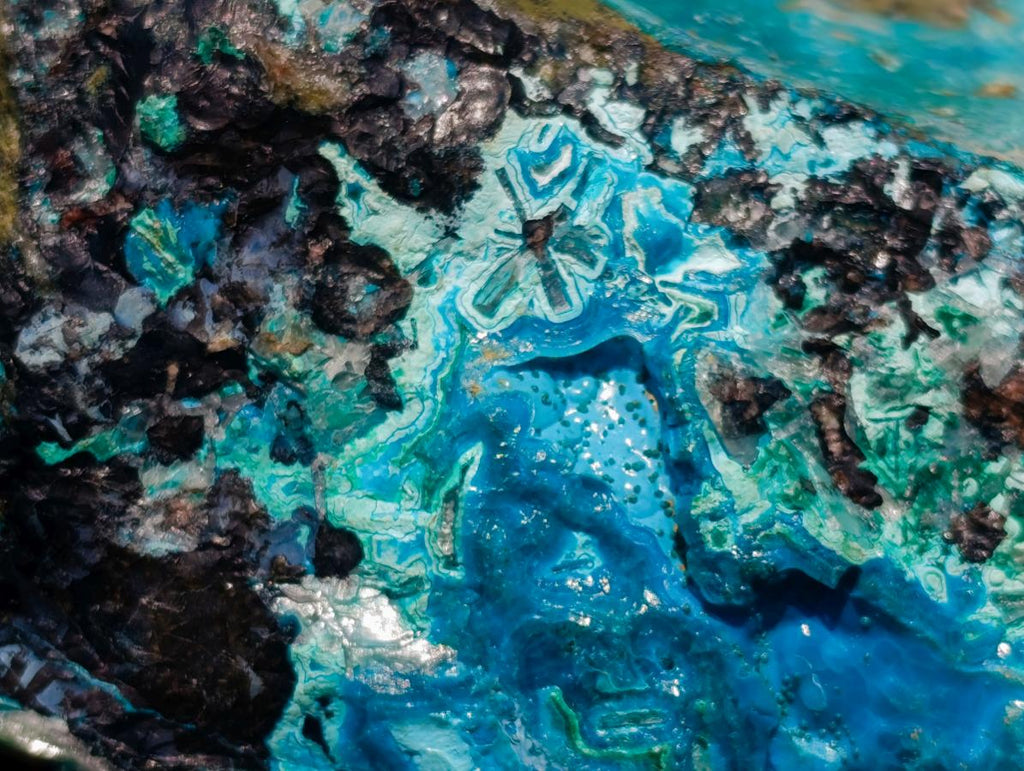 Natural Glossy Bright Blue Silica Chrysocolla and Malachite on Dolomite Specimen x 1 From Kulukuluku, Congo