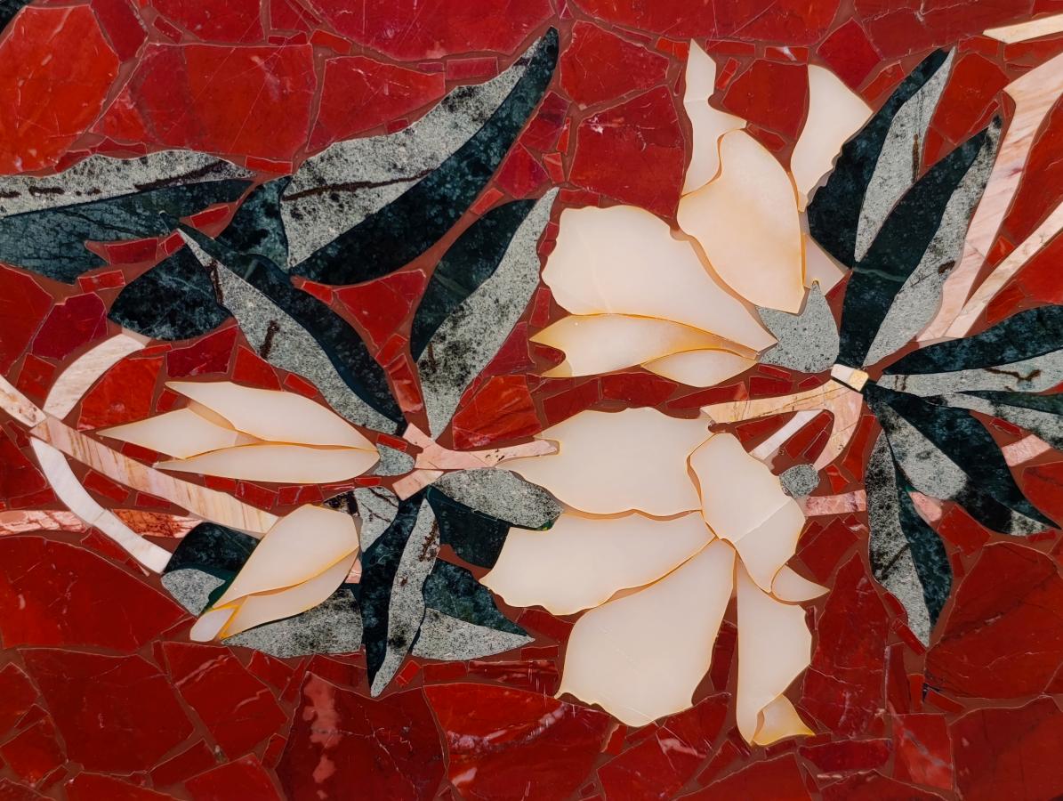 Hand Made Exceptional Oval Pietra Dura Floral Red Jasper Table Top x 1 From Russia