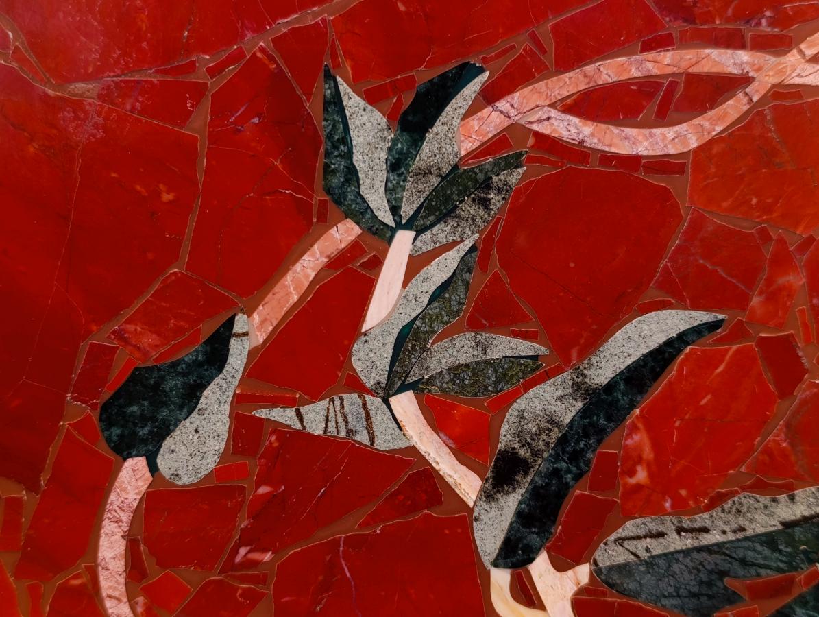 Hand Made Exceptional Oval Pietra Dura Floral Red Jasper Table Top x 1 From Russia