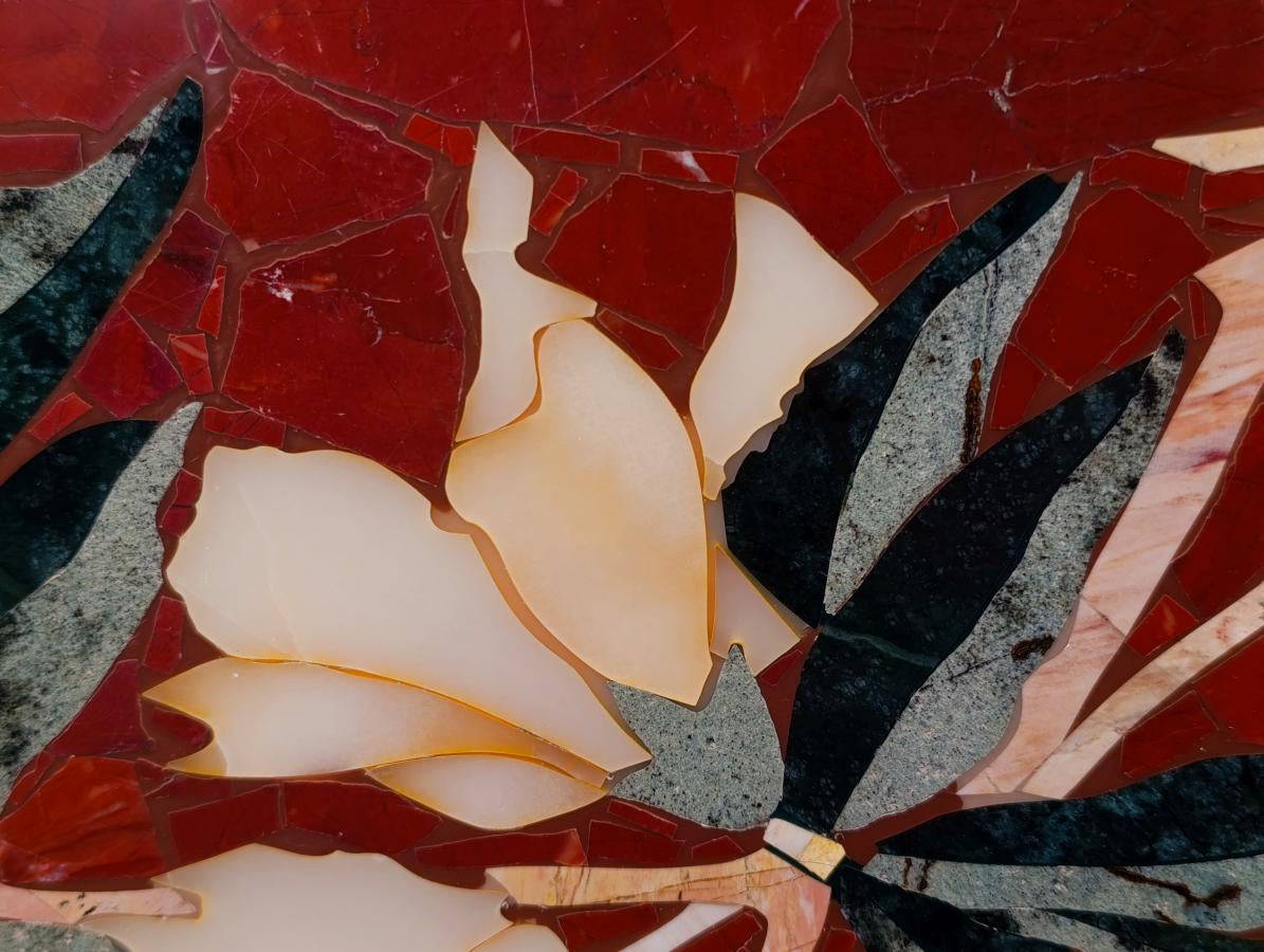 Hand Made Exceptional Oval Pietra Dura Floral Red Jasper Table Top x 1 From Russia