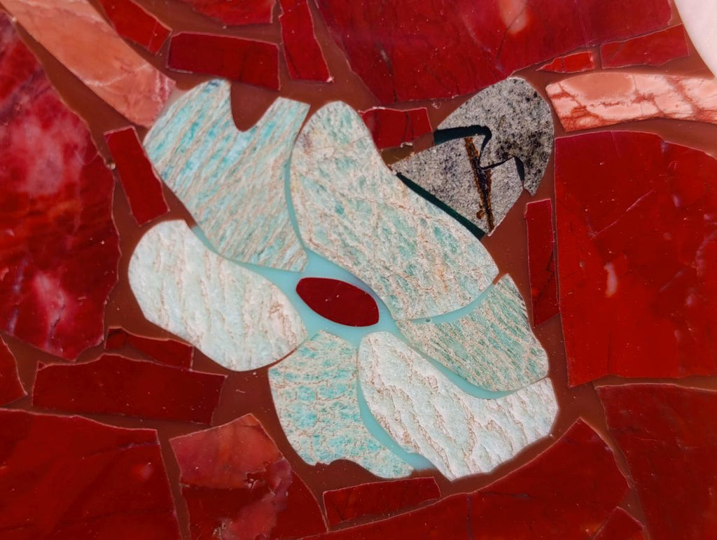 Hand Made Exceptional Oval Pietra Dura Floral Red Jasper Table Top x 1 From Russia