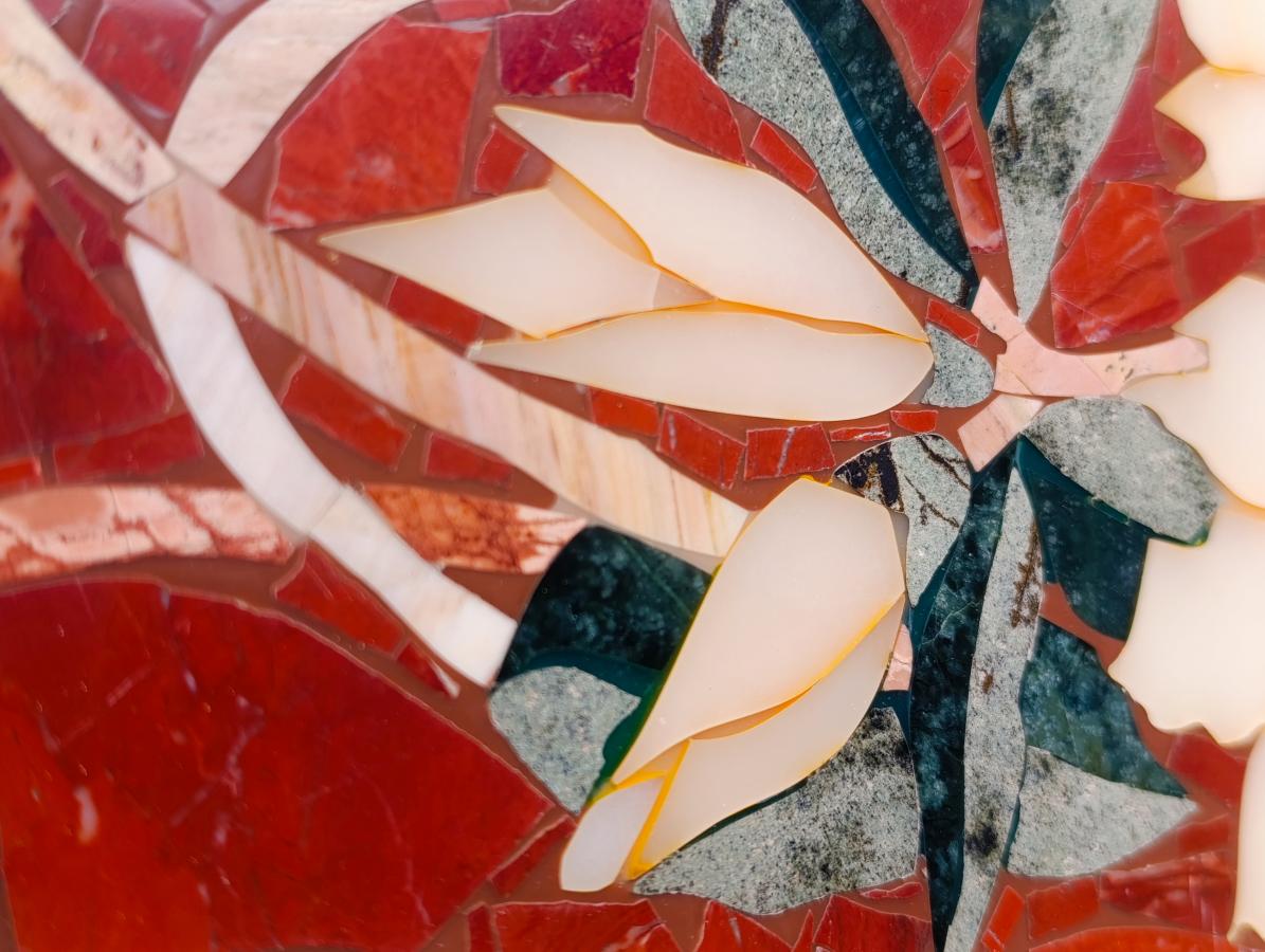 Hand Made Exceptional Oval Pietra Dura Floral Red Jasper Table Top x 1 From Russia