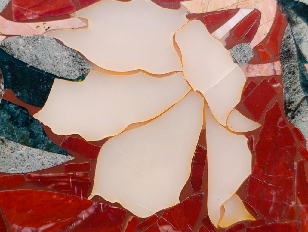 Hand Made Exceptional Oval Pietra Dura Floral Red Jasper Table Top x 1 From Russia