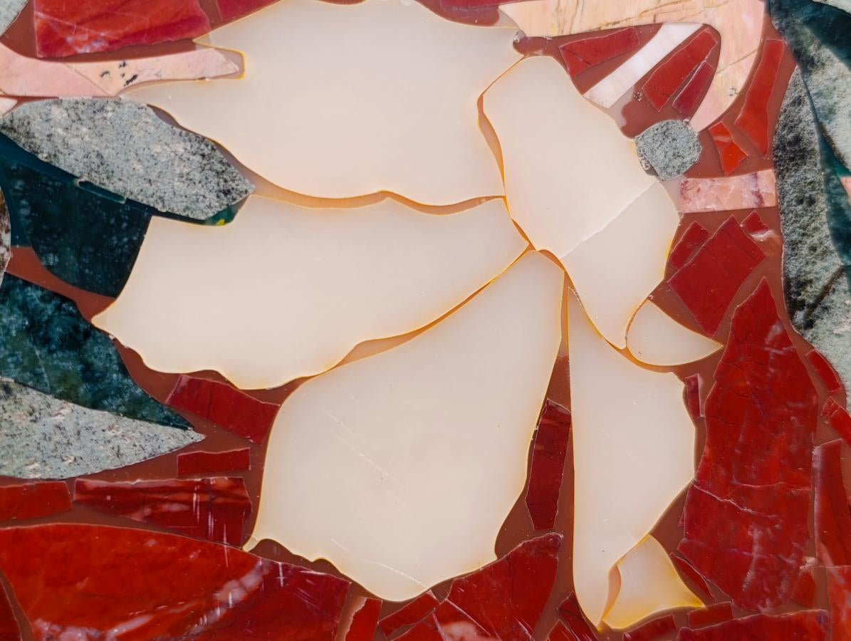 Hand Made Exceptional Oval Pietra Dura Floral Red Jasper Table Top x 1 From Russia