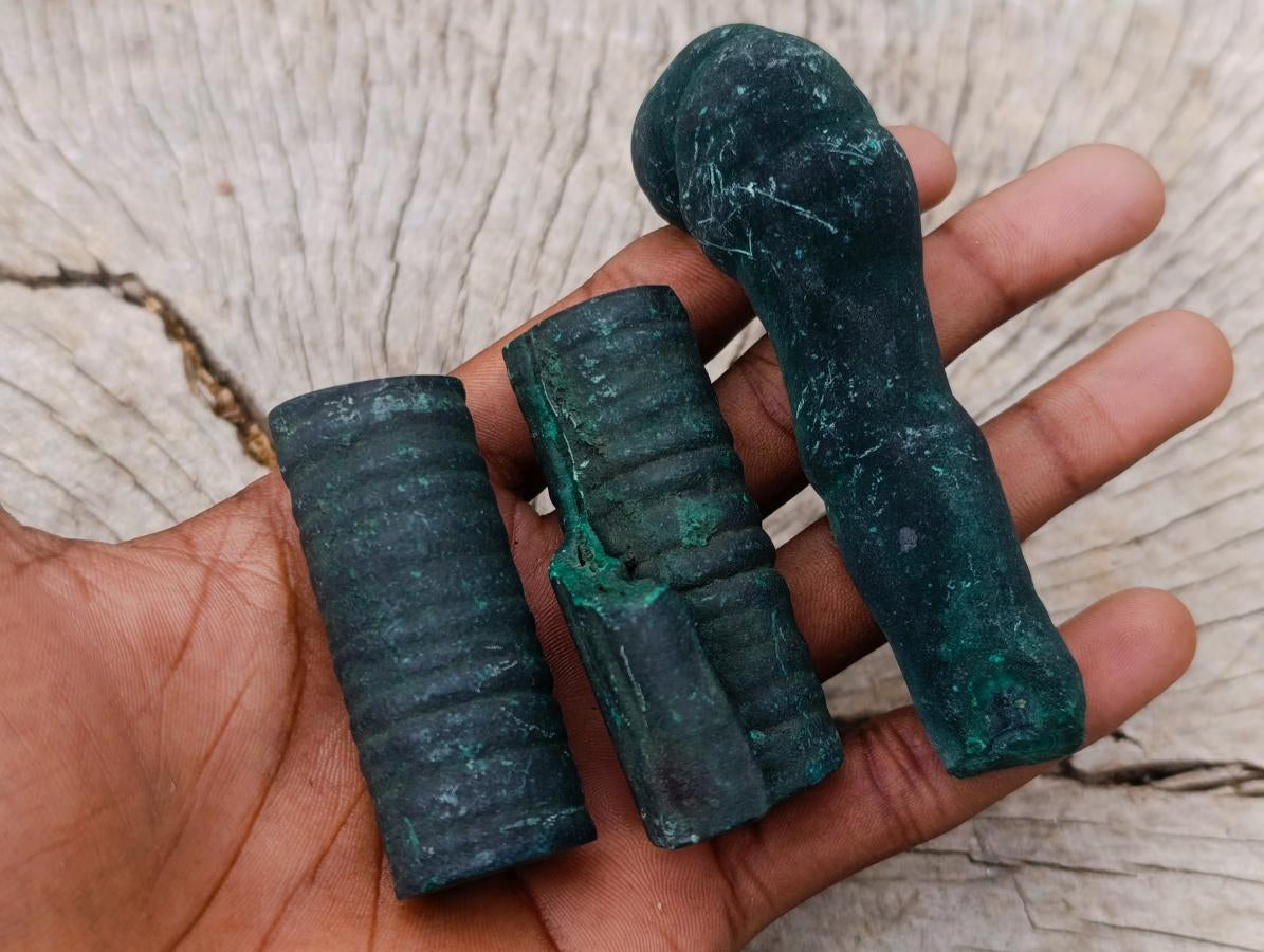 Natural Trio of Silky Malachite Stalactite Specimens x 1 From Kasompe, Congo