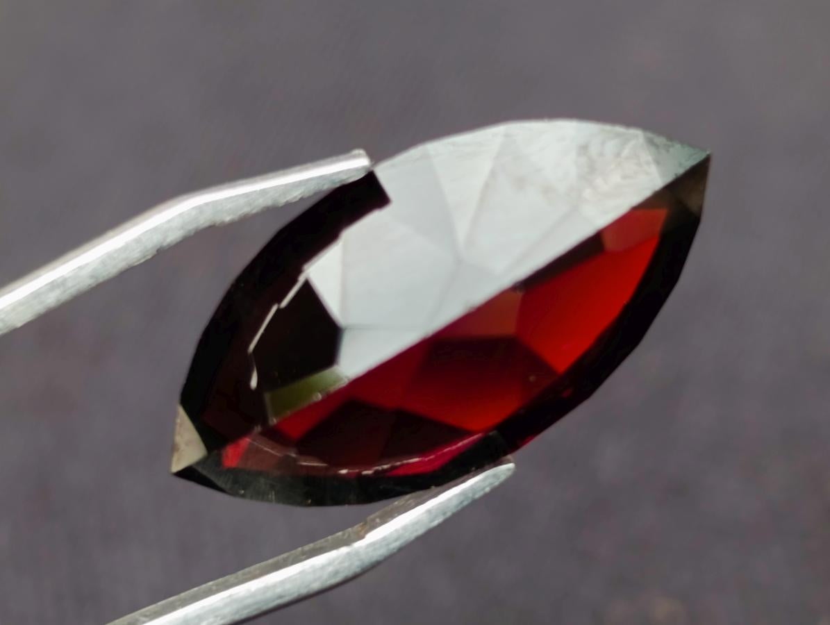 Polished Rhodolite Garnet with a Elongated Navette Cut Faceted Stone x 1 From Tanga, Tanzania