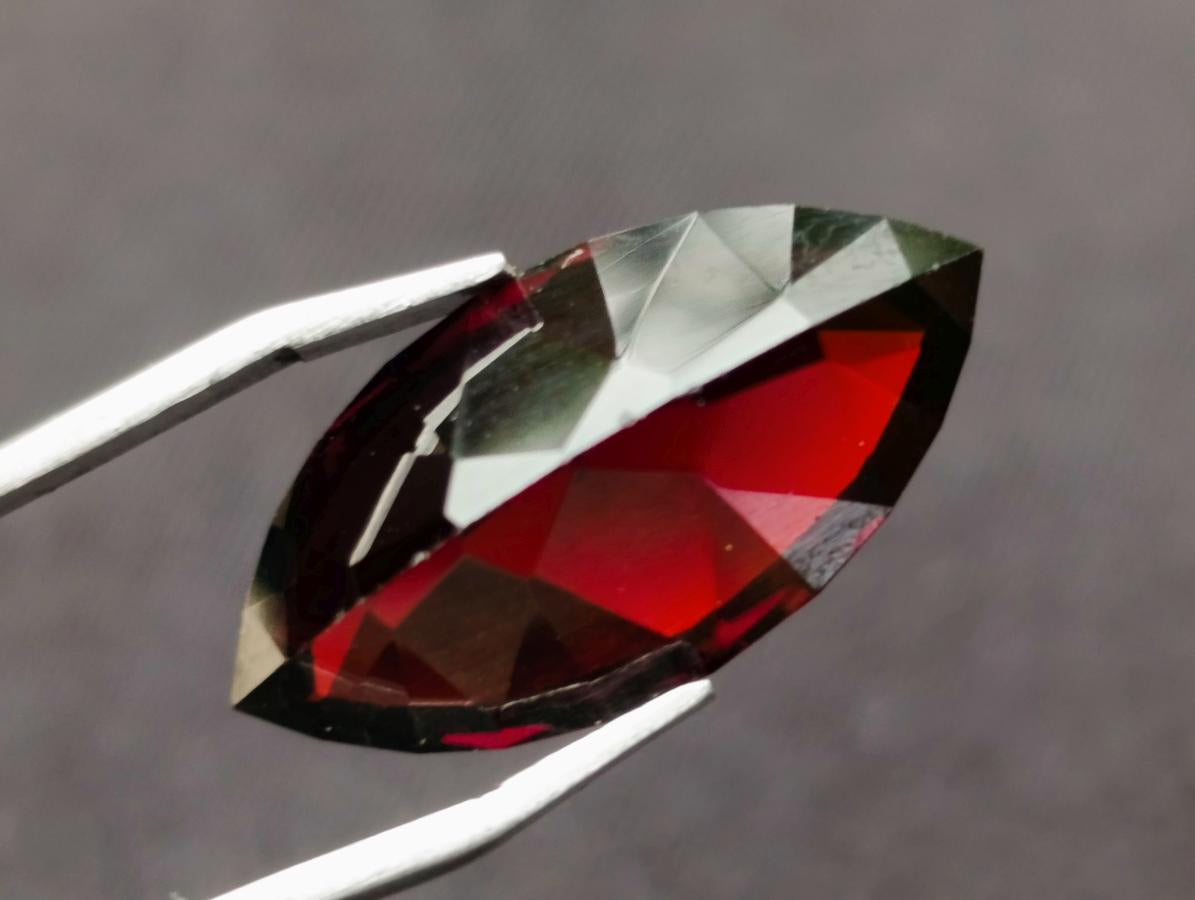 Polished Rhodolite Garnet with a Elongated Navette Cut Faceted Stone x 1 From Tanga, Tanzania
