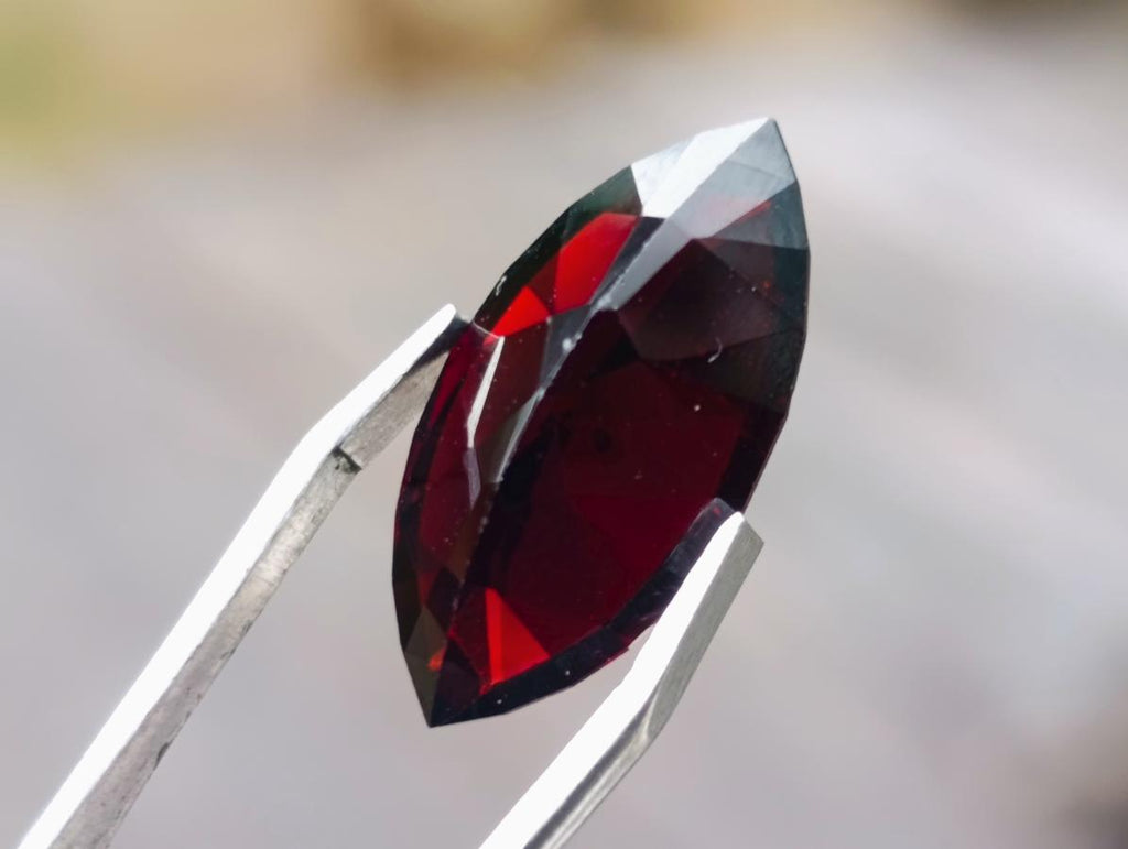 Polished Rhodolite Garnet with a Elongated Navette Cut Faceted Stone x 1 From Tanga, Tanzania