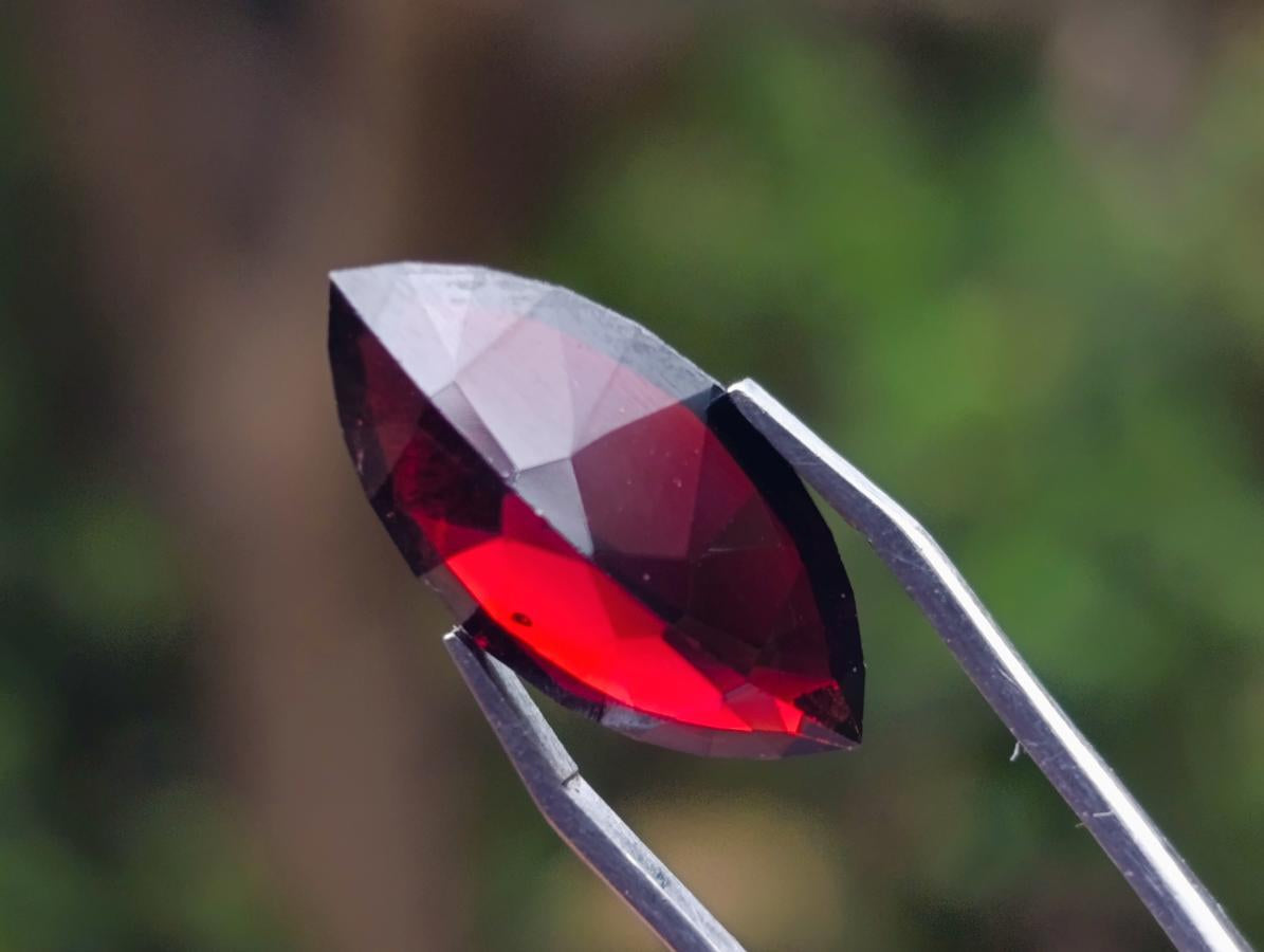 Polished Rhodolite Garnet with a Elongated Navette Cut Faceted Stone x 1 From Tanga, Tanzania
