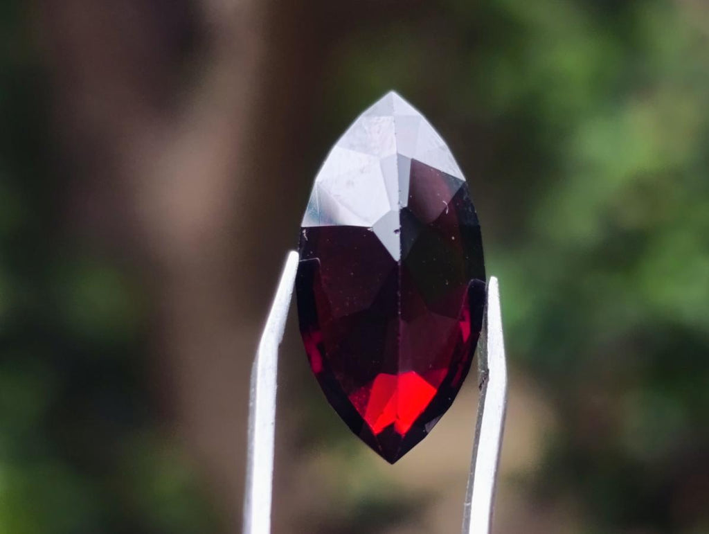Polished Rhodolite Garnet with a Elongated Navette Cut Faceted Stone x 1 From Tanga, Tanzania