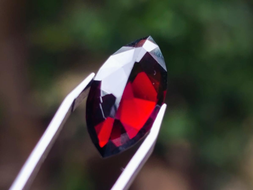 Polished Rhodolite Garnet with a Elongated Navette Cut Faceted Stone x 1 From Tanga, Tanzania